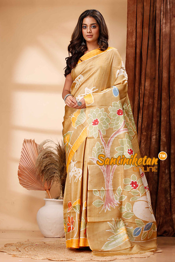 Hand Batik On Pure Tussar Silk Saree SN202418230