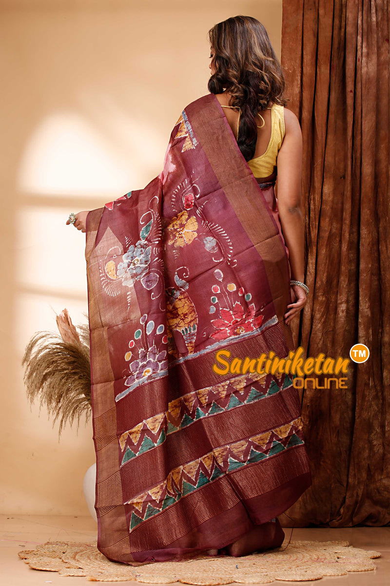 Hand Batik On Pure Zari Tussar Silk Saree SN202418380