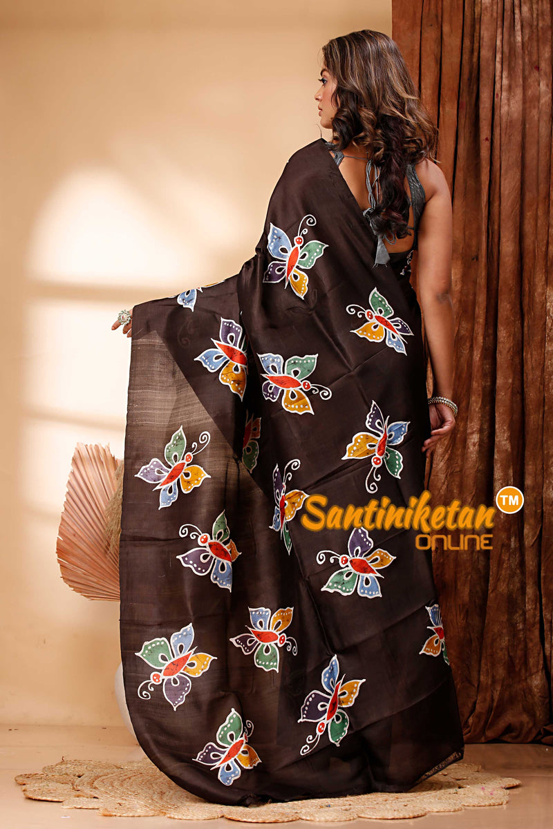 Hand Batik On Murshidabad Silk Saree SN202418441