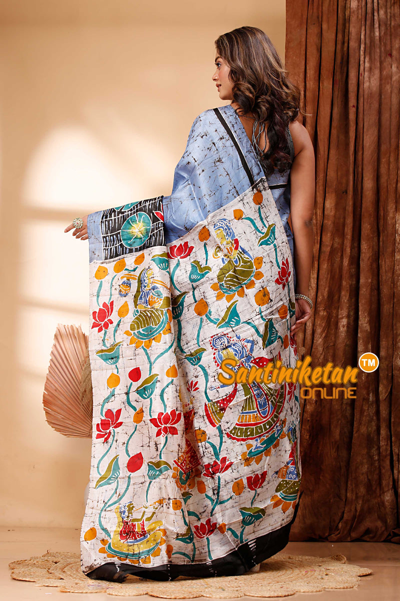 Hand Batik On Murshidabad Silk Saree SN202418486