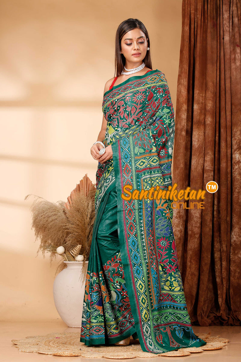 Pure Bangalore Silk Kantha Stitch Saree SN202418681