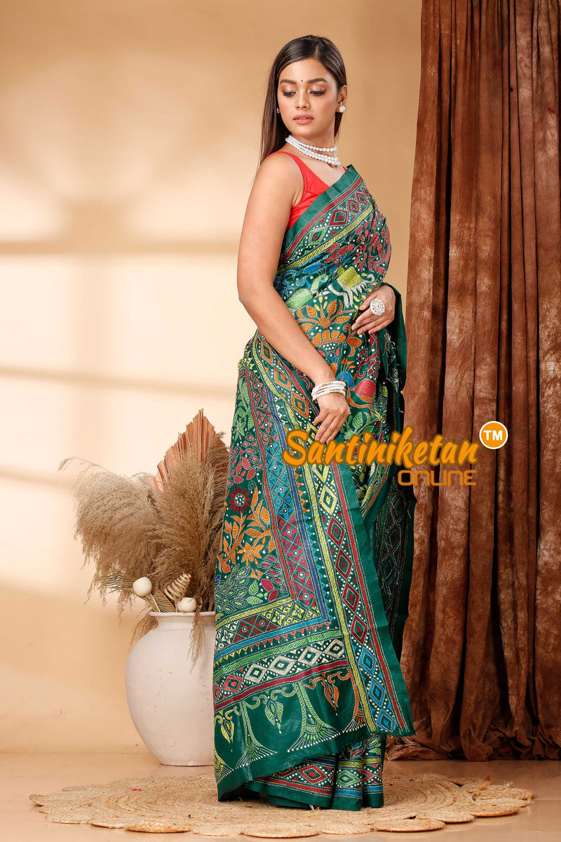 Pure Bangalore Silk Kantha Stitch Saree SN202418681