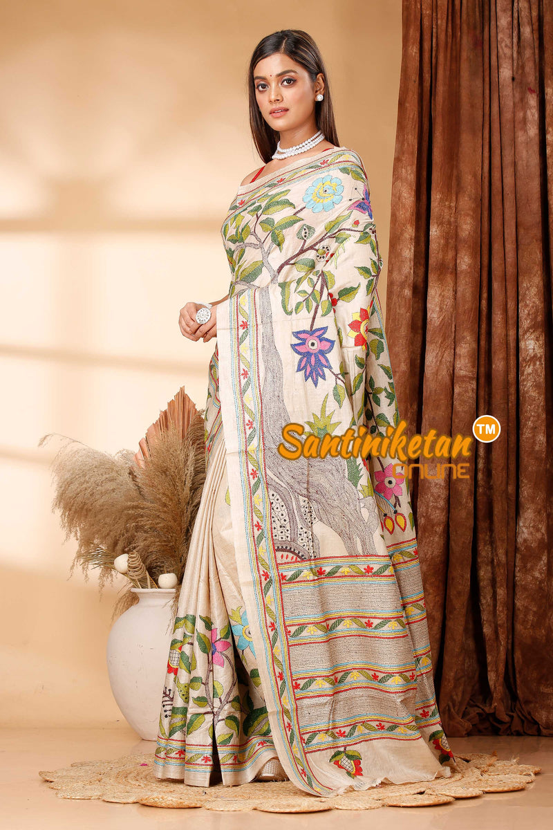 Pure Gachi Tussar Silk Kantha Stitch Saree SN202418706