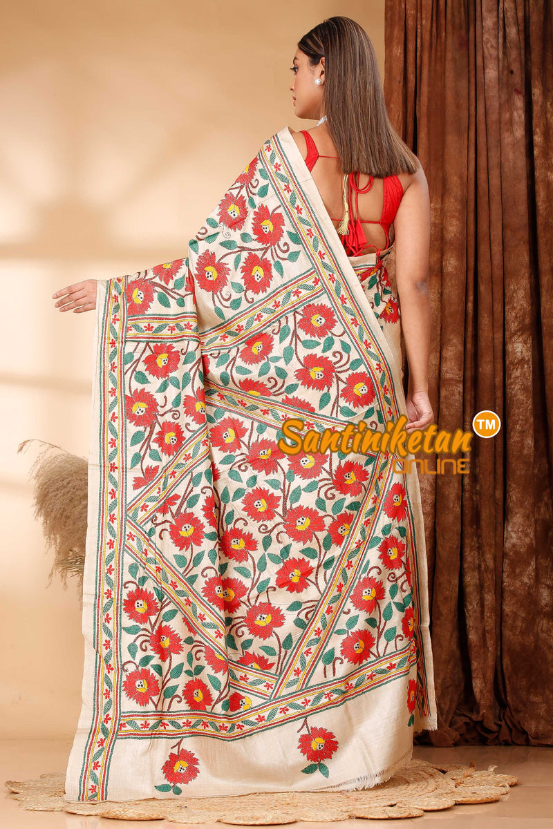 Pure Gachi Tussar Silk Kantha Stitch Saree SN202418731