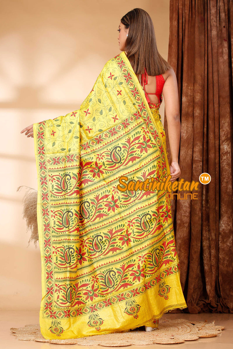 Pure Dye Gachi Tussar Silk Kantha Stitch Saree SN202418741