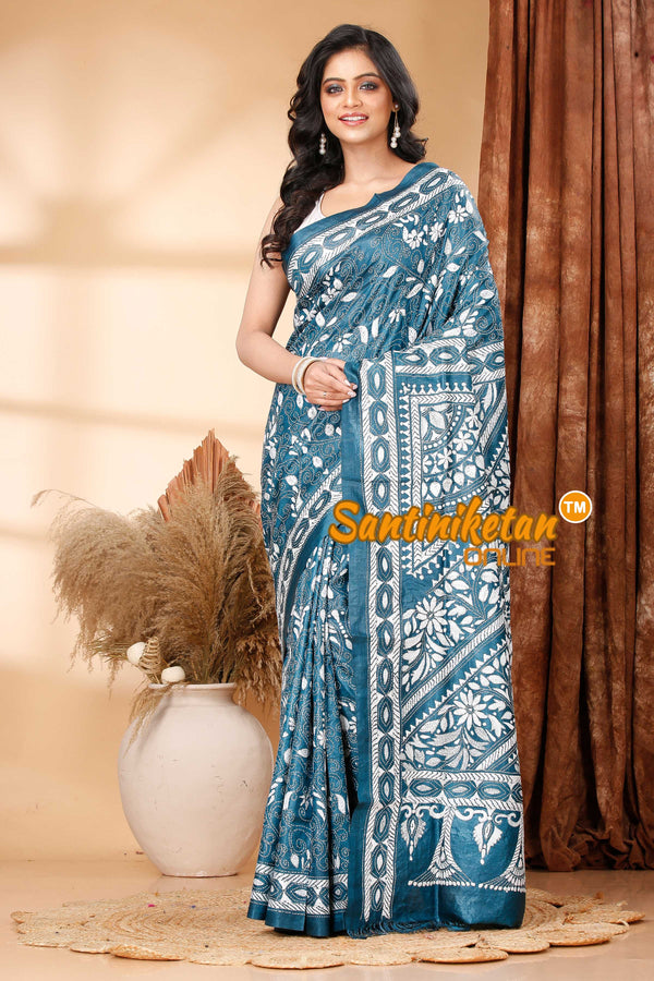 Pure Dye Tussar Silk Kantha Stitch Saree SN202418831