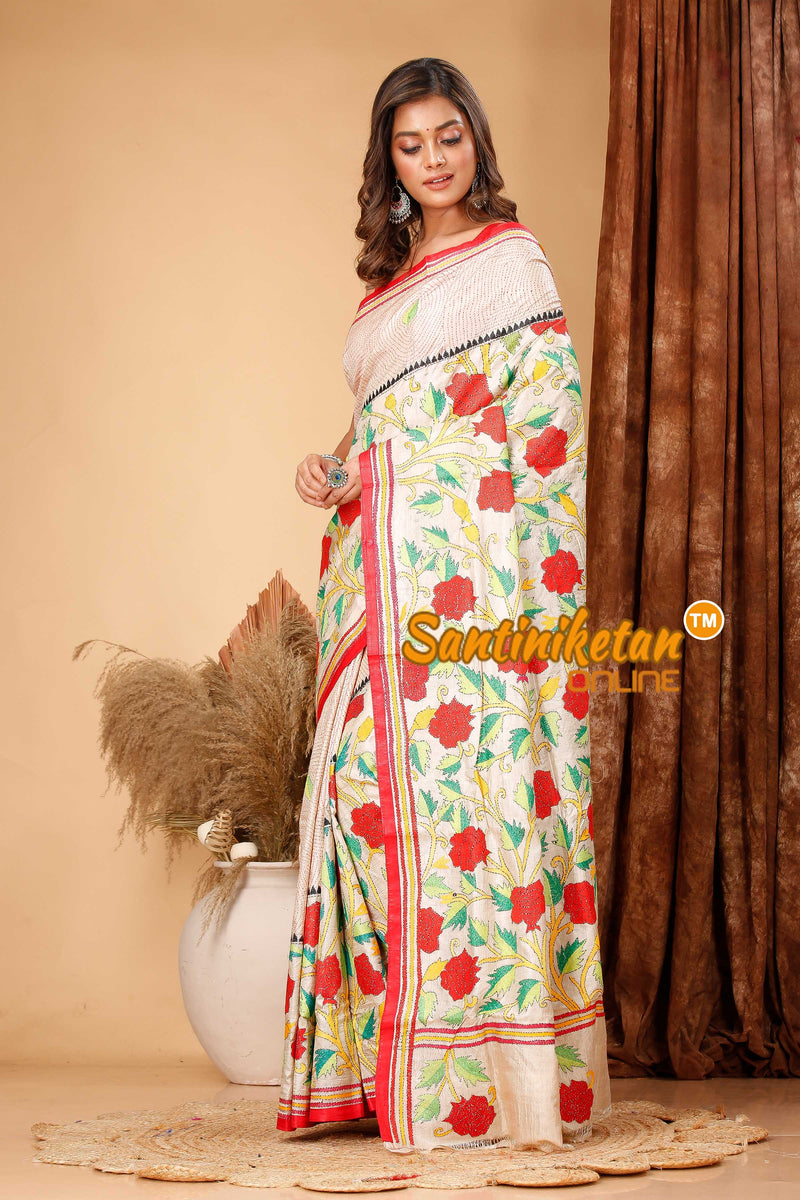 Pure Gachi Tussar Silk Kantha Stitch Saree SN202418941