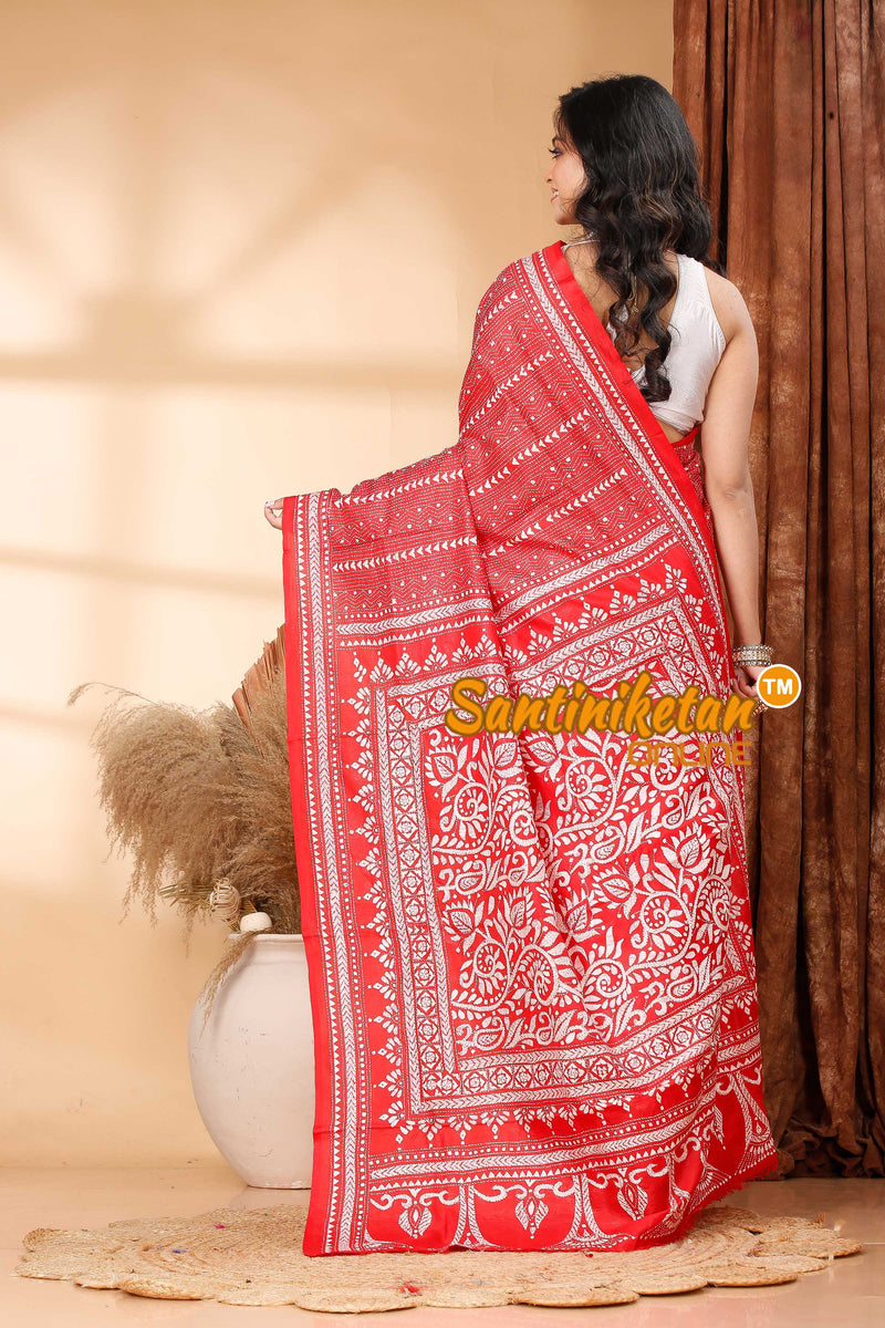 Pure Bangalore Silk Kantha Stitch Saree SN202419109