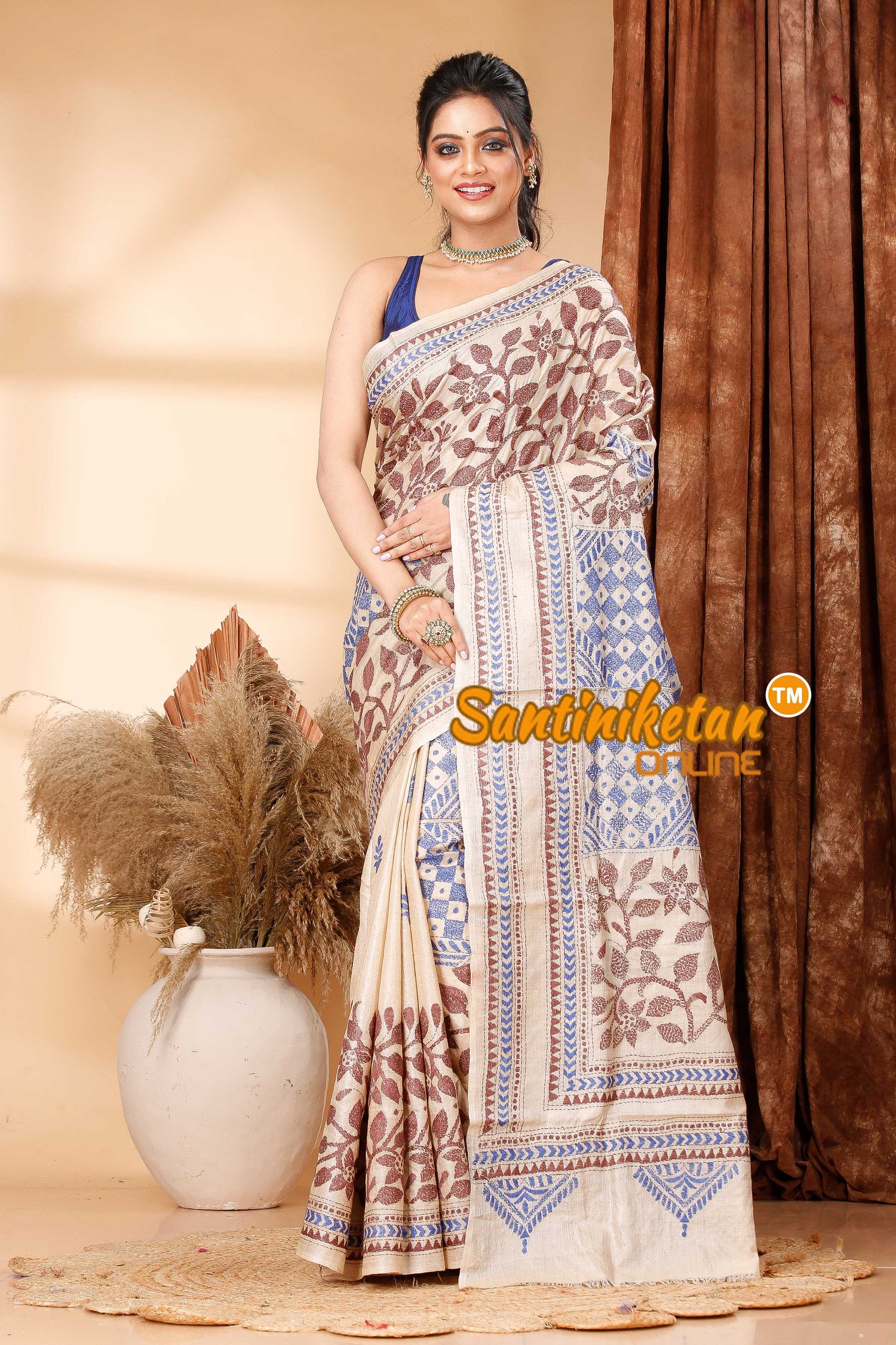 Pure Gachi Tussar Silk Kantha Stitch Saree SN202419266