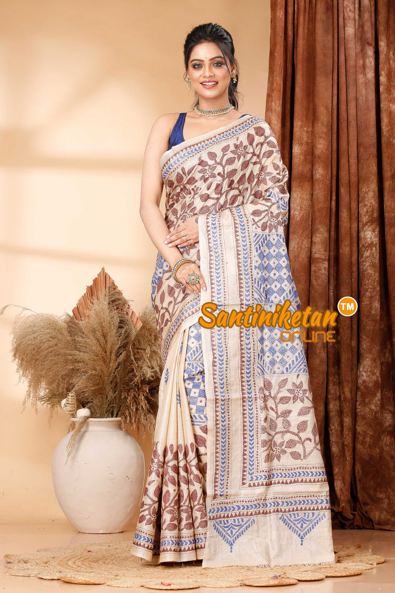 Pure Gachi Tussar Silk Kantha Stitch Saree SN202419266