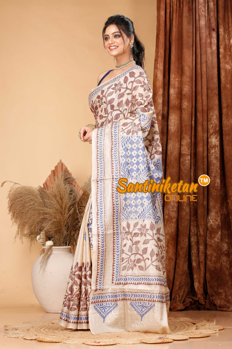 Pure Gachi Tussar Silk Kantha Stitch Saree SN202419266