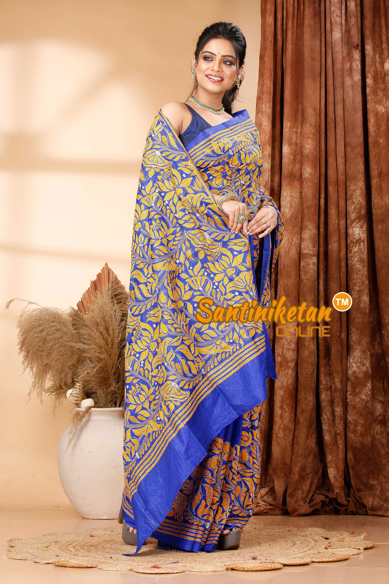 Pure Bangalore Silk Kantha Stitch Saree SN202419321