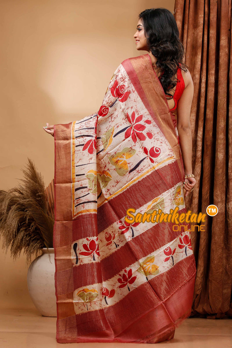 Hand Batik On Pure Zari Tussar Silk Saree SN202419454