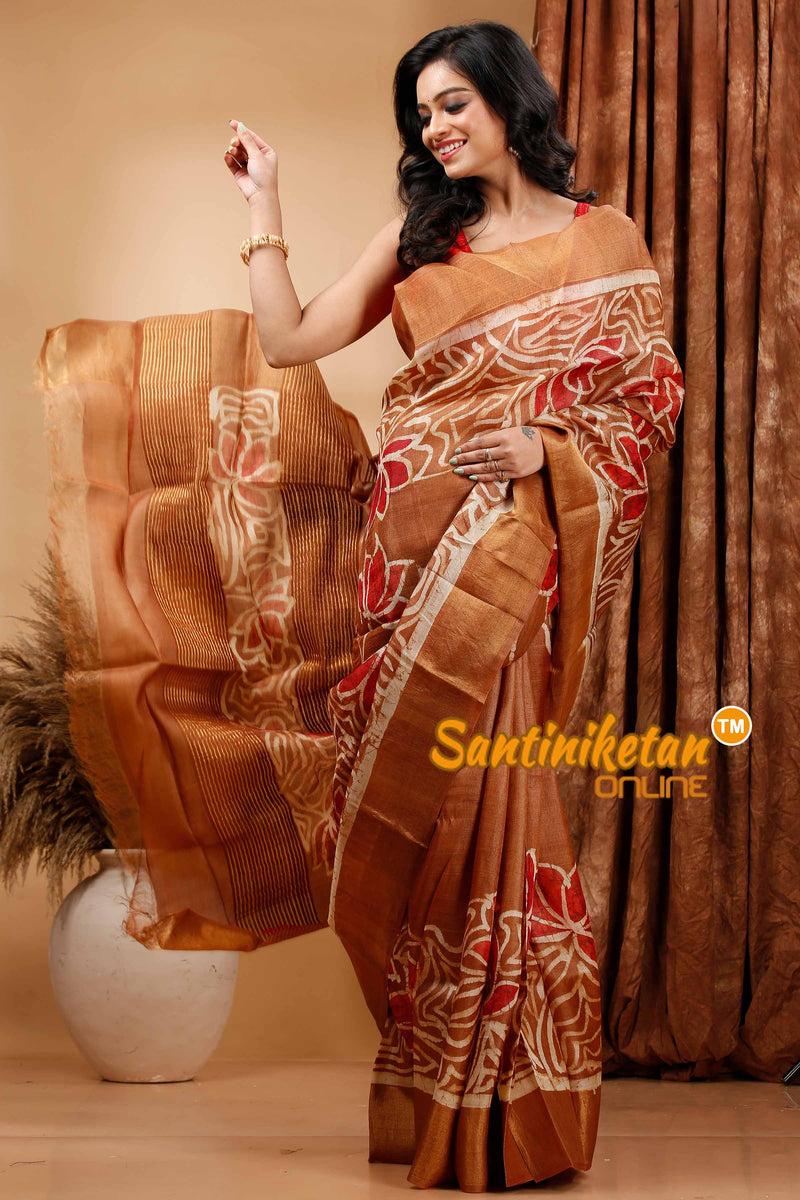 Hand Batik On Pure Zari Tussar Silk Saree SN202419459