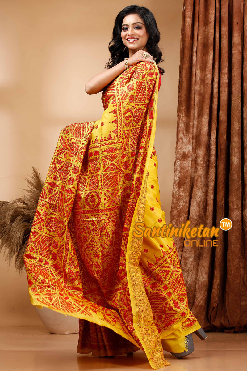 Pure Bangalore Silk Kantha Stitch Saree SN202419469