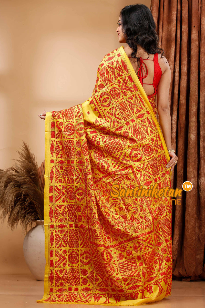 Pure Bangalore Silk Kantha Stitch Saree SN202419469