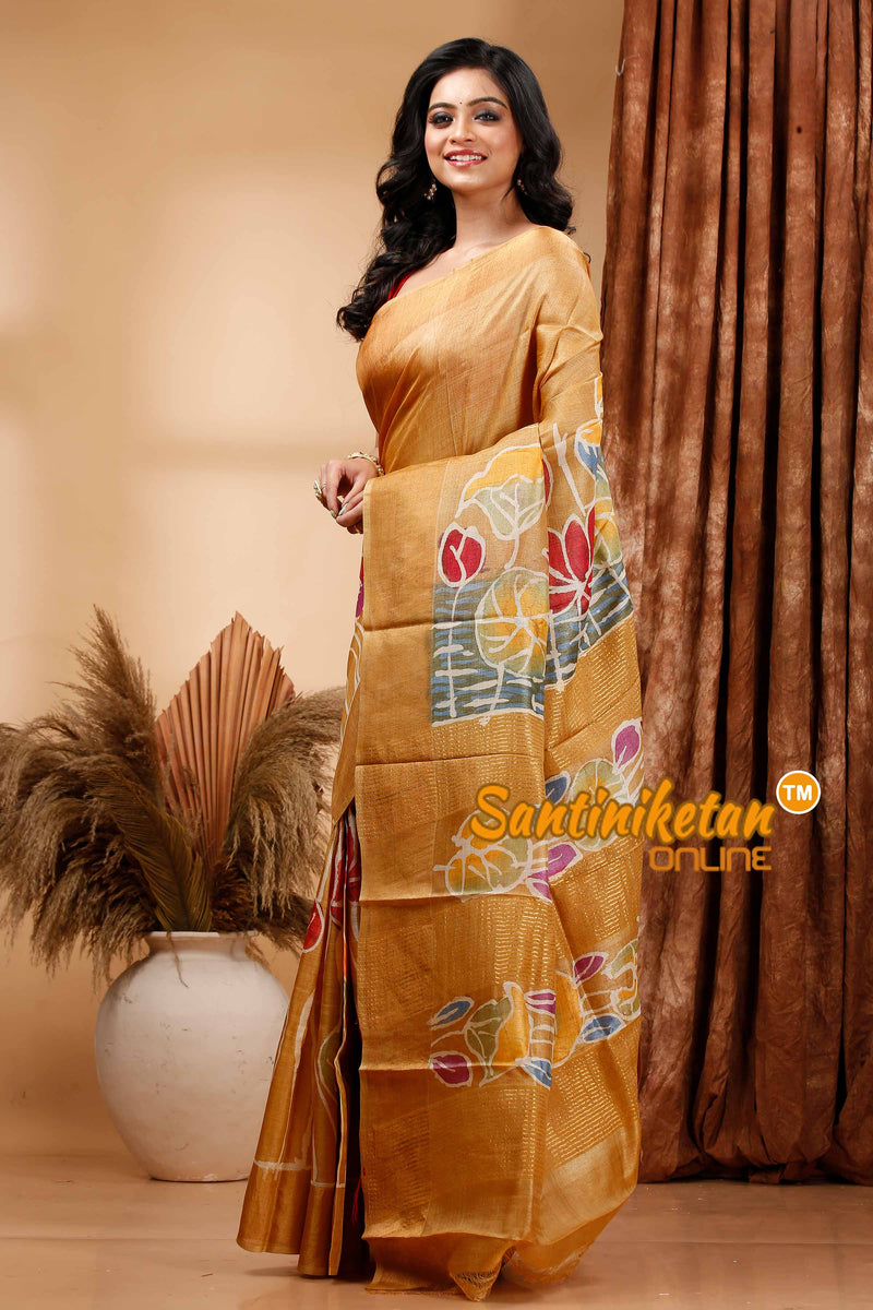 Hand Batik On Pure Zari Tussar Silk Saree SN202419473