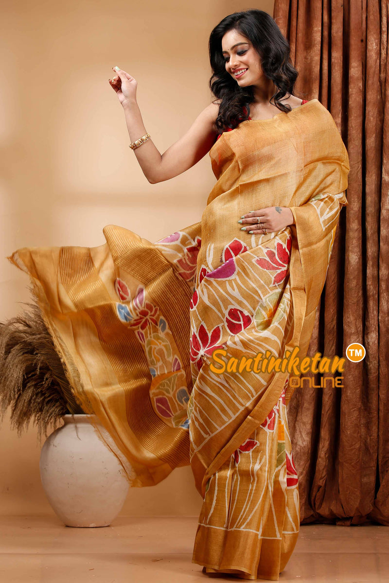 Hand Batik On Pure Zari Tussar Silk Saree SN202419473