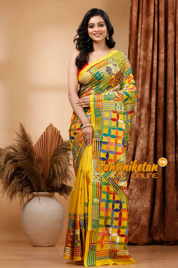 Pure Bangalore Silk Kantha Stitch Saree SN202419511