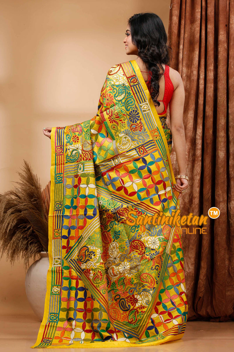 Pure Bangalore Silk Kantha Stitch Saree SN202419511