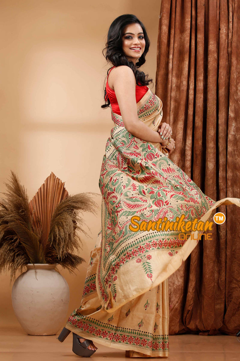 Pure Bangalore Silk Kantha Stitch Saree SN202419526