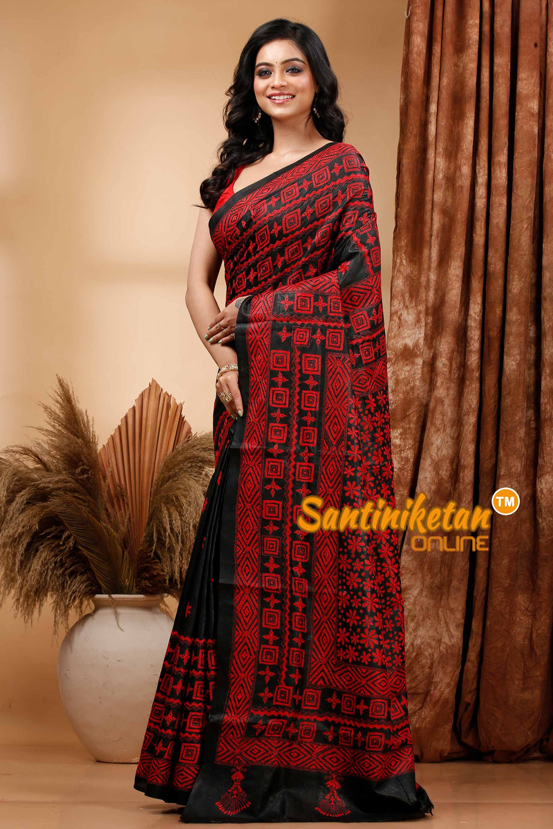 Pure Bangalore Silk Kantha Stitch Saree SN202419545