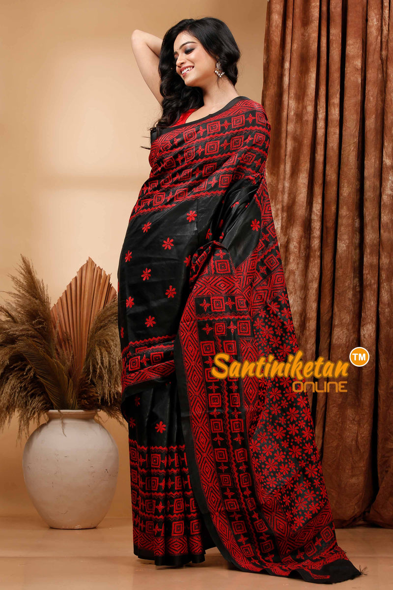 Pure Bangalore Silk Kantha Stitch Saree SN202419545