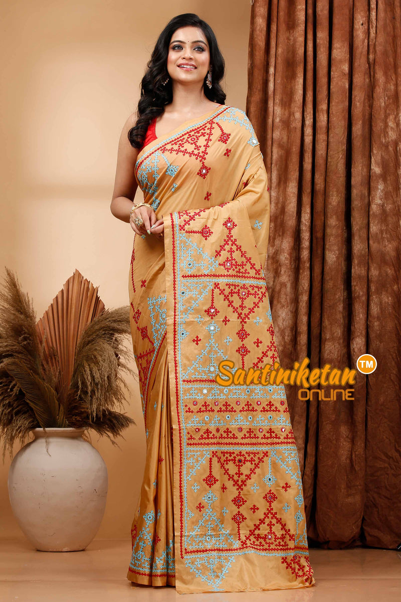 Butter Silk Gujrati Stitch Saree SN202419573