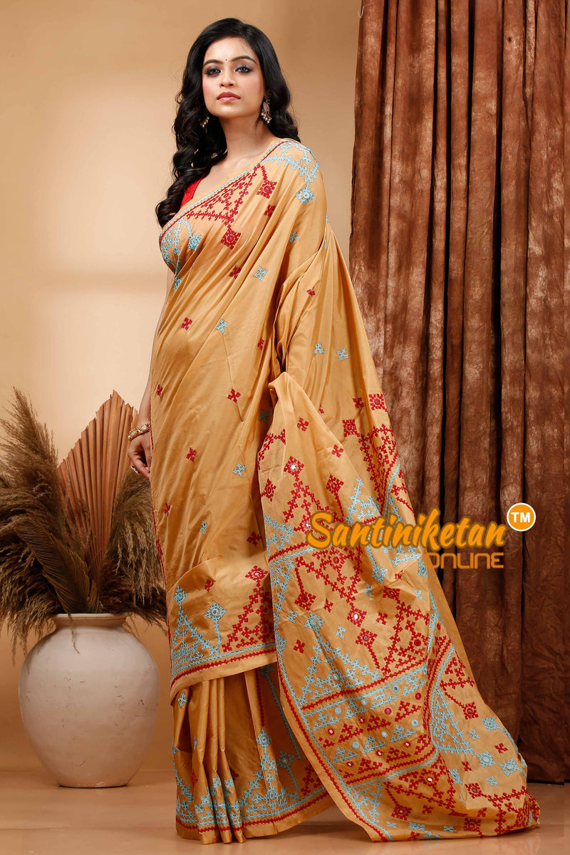 Butter Silk Gujrati Stitch Saree SN202419573