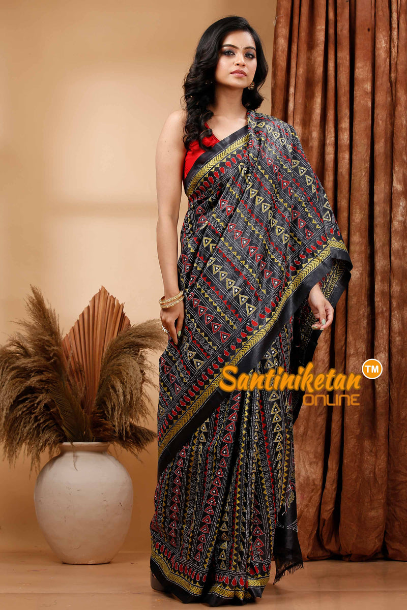 Pure Dye Tussar Silk Kantha Stitch Saree SN202419645