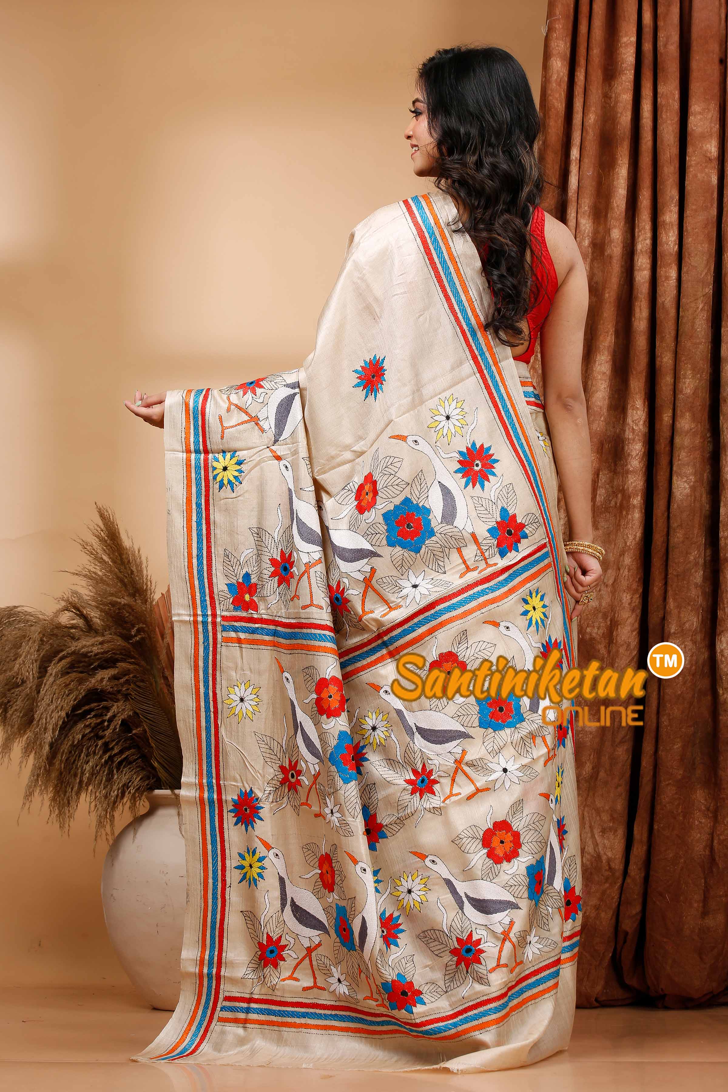 Pure Gachi Tussar Silk Kantha Stitch Saree SN202419665