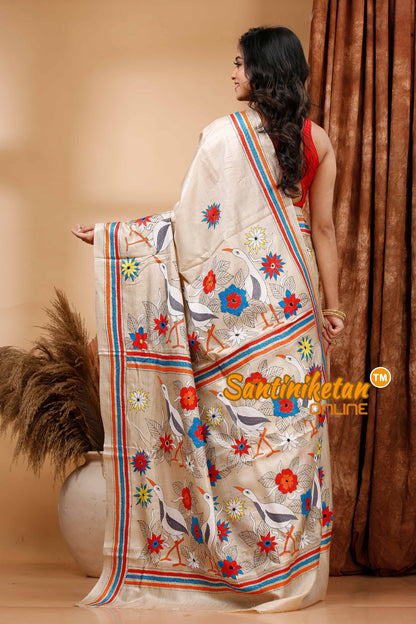 Pure Gachi Tussar Silk Kantha Stitch Saree SN202419665