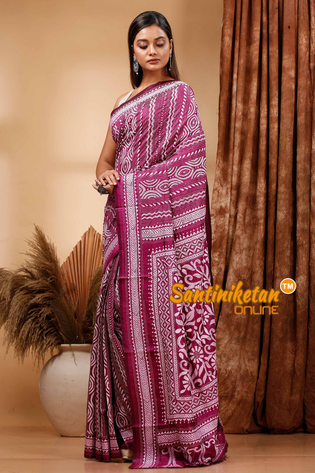 PBishnupuri (Katan) Silk Kantha Stitch Saree SN202419740