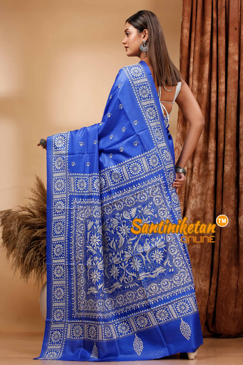 Pure Bangalore Silk Kantha Stitch Saree SN202419745