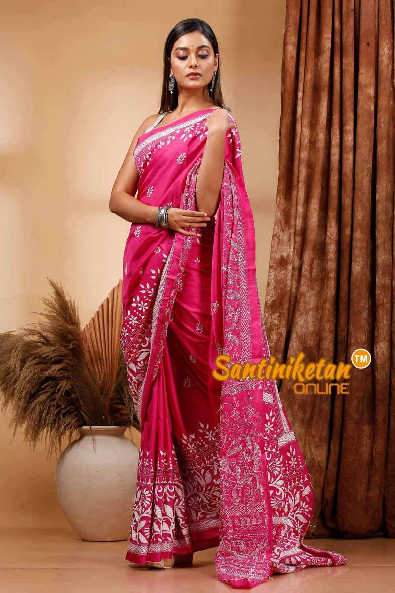 Butter Silk Kantha Stitch Saree SN202419775