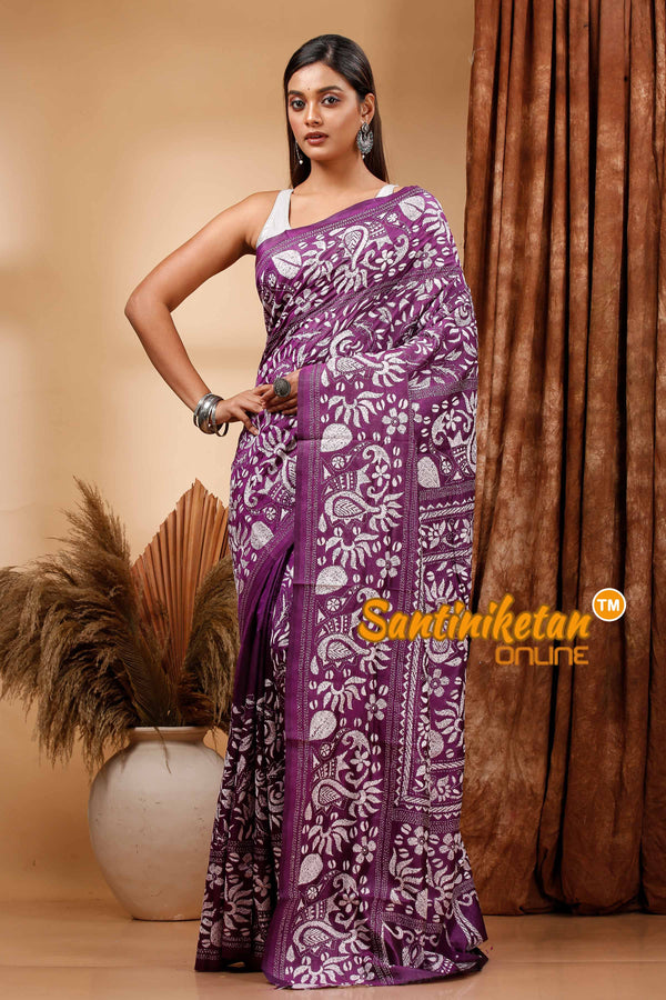 Pure Bangalore Silk Kantha Stitch Saree SN202419780