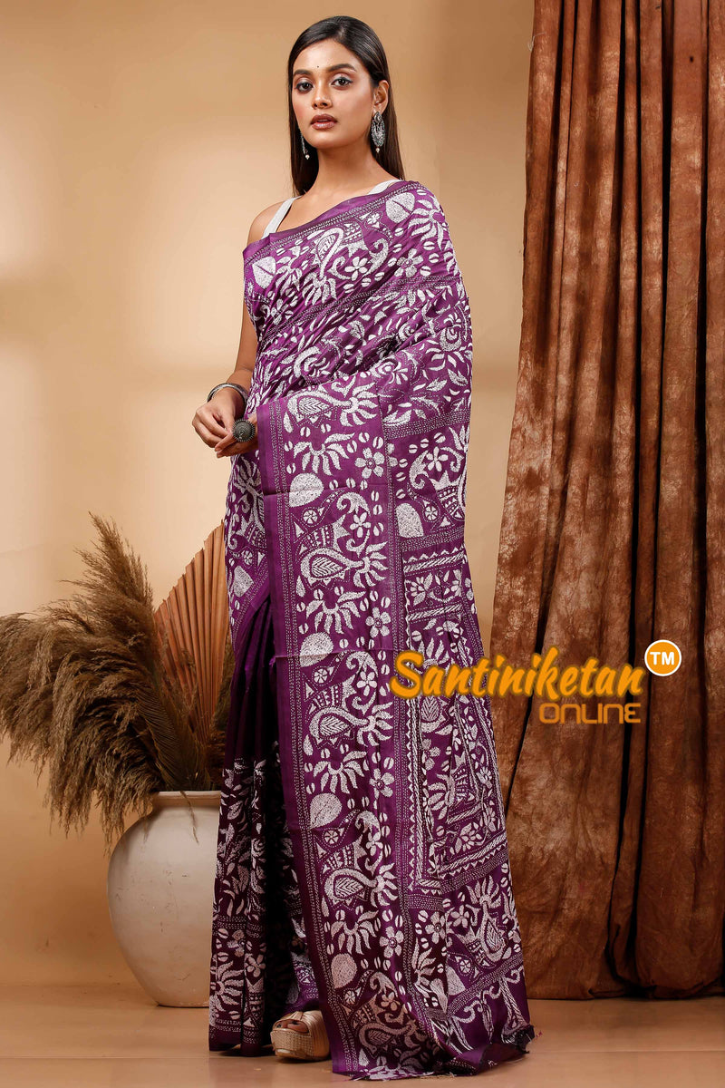 Pure Bangalore Silk Kantha Stitch Saree SN202419780