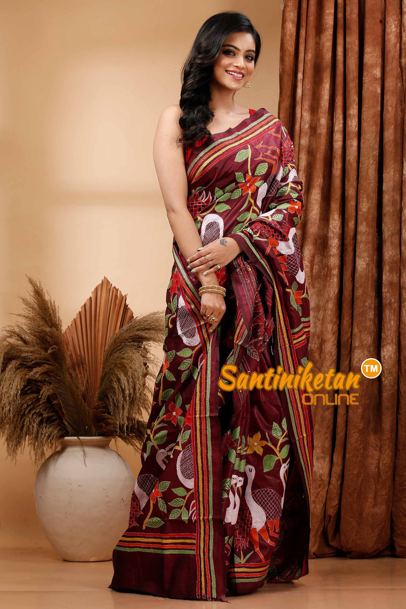 Pure Bangalore Silk Kantha Stitch Saree SN202419795