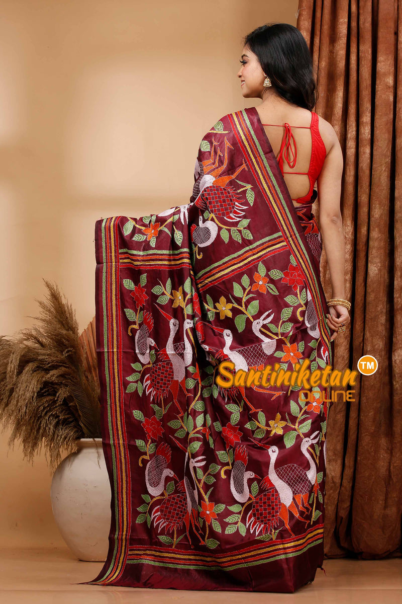 Pure Bangalore Silk Kantha Stitch Saree SN202419795