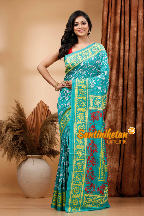 Bishnupuri (Katan) Silk Kantha Stitch Saree SN202419800