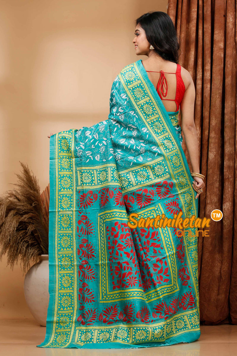 Bishnupuri (Katan) Silk Kantha Stitch Saree SN202419800