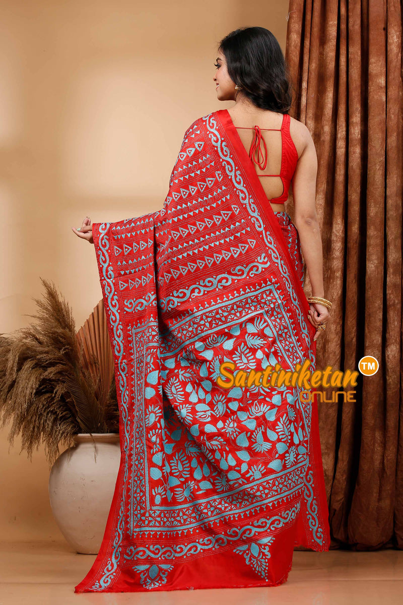 Butter Silk Kantha Stitch Saree SN202419805