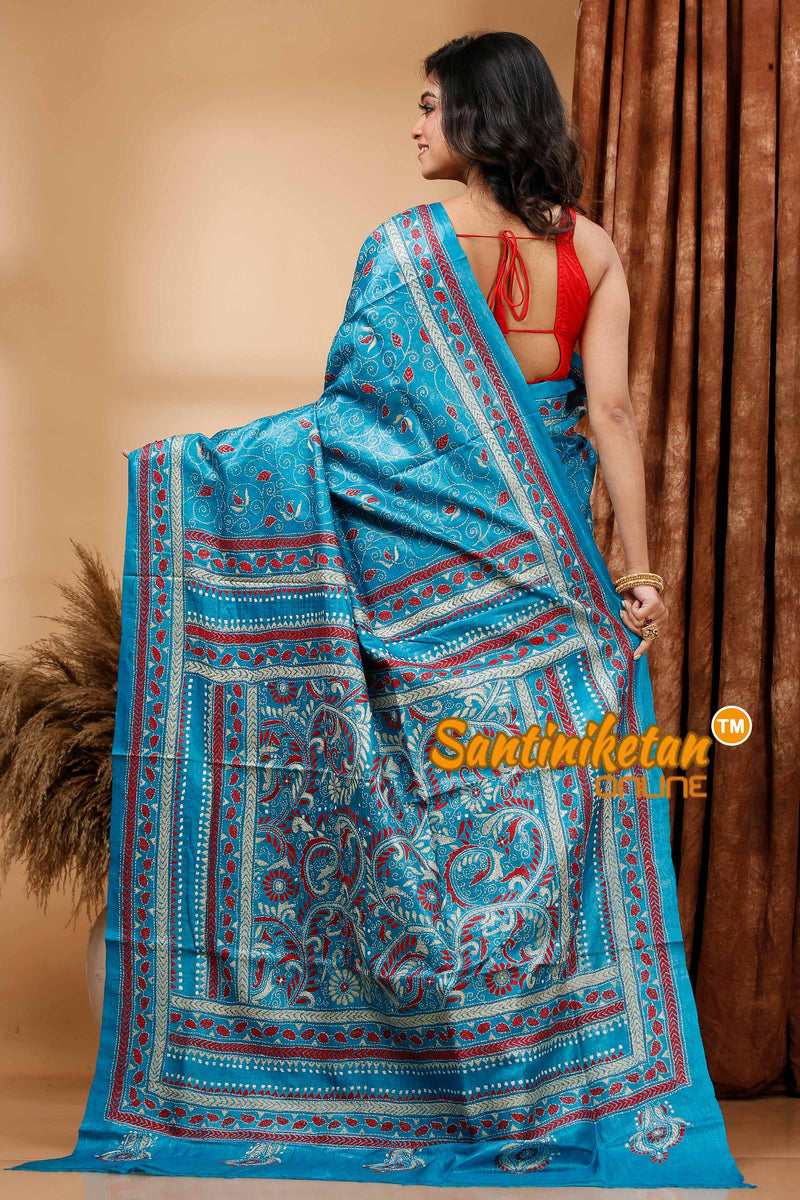 Pure Dye Tussar Silk Kantha Stitch Saree SN202419825