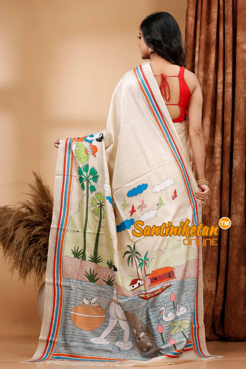 Pure Gachi Tussar Silk Kantha Stitch Saree SN202419840