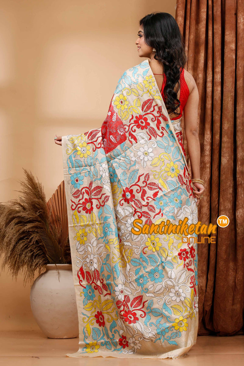 Pure Gachi Tussar Silk Kantha Stitch Saree SN202419850