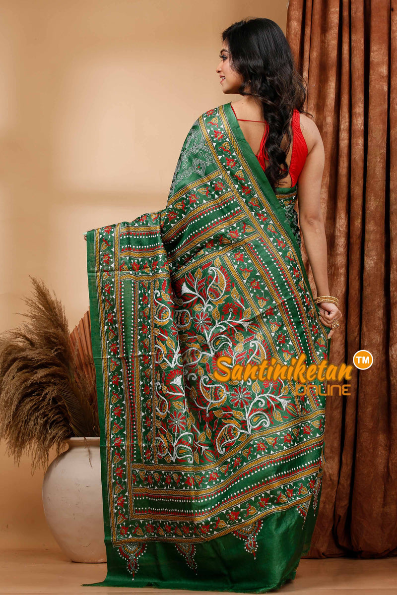 Pure Dye Tussar Silk Kantha Stitch Saree SN202419860