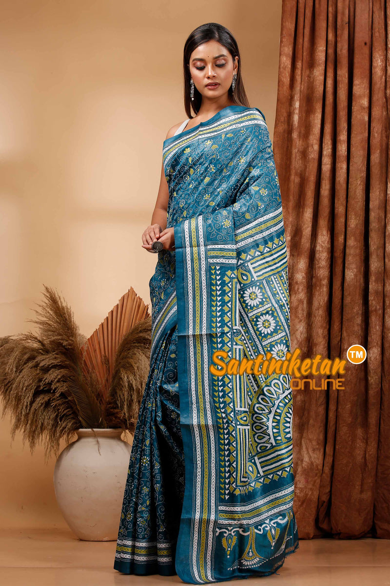 Pure Dye Tussar Silk Kantha Stitch Saree SN202419921