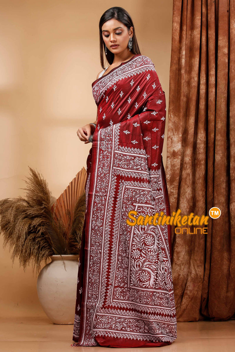 Pure Bangalore Silk Kantha Stitch Saree SN202419936