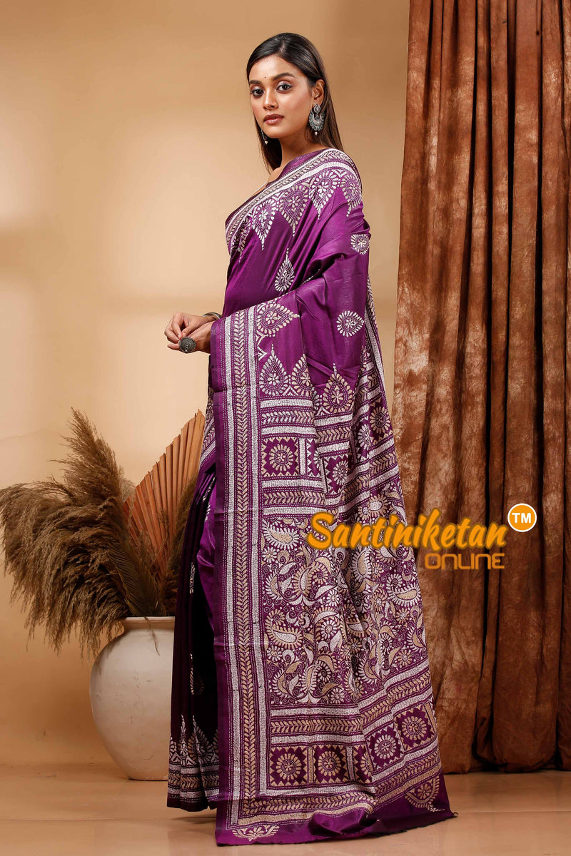 Pure Bangalore Silk Kantha Stitch Saree SN202419961