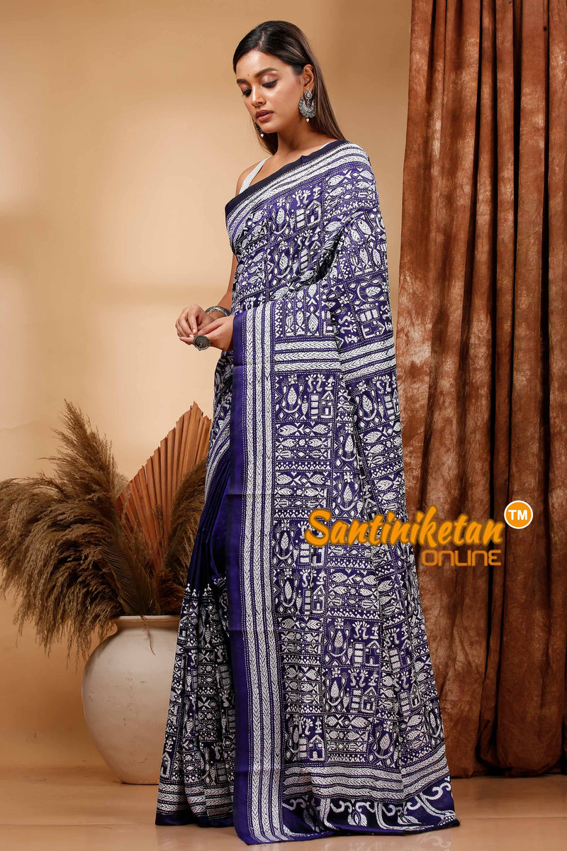 Pure Bangalore Silk Kantha Stitch Saree SN202419986